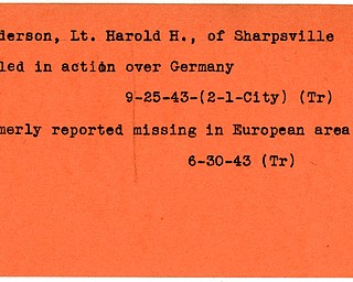 World War II, Vindicator, Harold H. Henderson, Sharpsville, killed, Germany, 1943, Trumbull, missing