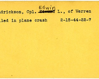 World War II, Vindicator, Edwin L. Henderickson, Warren, killed, 1944