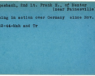 World War II, Vindicator, Frank E. Hengesbach, Mentor, missing, Germany, 1944, Mahoning, Trumbull