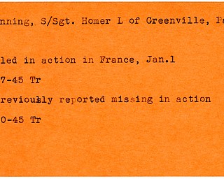 World War II, Vindicator, Homer L. Henning, Greenville, killed, France, 1945, Trumbull, missing