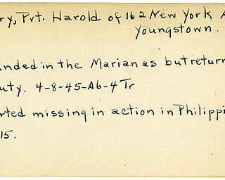 World War II, Vindicator, Harold Henry, Youngstown, wounded, Mediterranean, 1945, Trumbull, missing, Philippines
