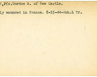 World War II, Vindicator, Gordon W. Hermann, New Castle, wounded, France, 1944, Mahoning, Trumbull