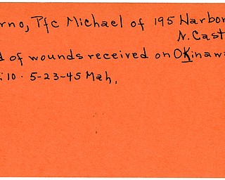 World War II, Vindicator, Michael Herno, New Castle, wounded, killed, Okinawa, 1945, Mahoning