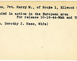 World War II, Vindicator, Harry M. Hess, Ellwood City, wounded, Europe, 1944, Mahoning, Trumbull, Dorothy J. Hess