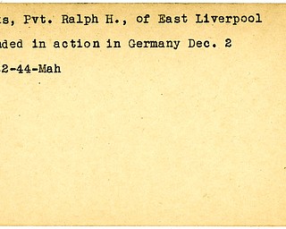World War II, Vindicator, Ralph H. Hicks, East Liverpool, wounded, Germany, 1944, Mahoning