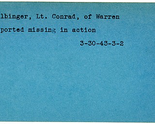 World War II, Vindicator, Conrad Hilbinger, Warren, missing, 1943