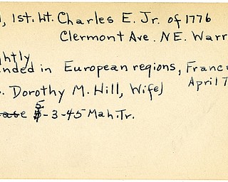 World War II, Vindicator, Charles E. Hill, Warren, wounded, Europe, France, Dorothy M. Hill, 1945, Mahoning, Trumbull
