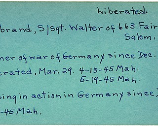 World War II, Vindicator, Walter Hiltbrand, Salem, missing, prisoner, Germany, liberated, 1945, Mahoning