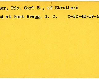 World War II, Vindicator, Carl E. Hiner, Struthers, died, Fort Bragg, N.C., North Carolina, 1943