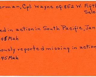 World War II, Vindicator, Wayne Hinerman, Salem, missing, killed, South Pacific, 1945, Mahoning