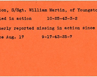 World War II, Vindicator, William Martin Hinton, Youngstown, Ohio, missing, killed, 1943
