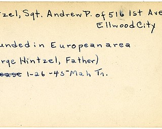 World War II, Vindicator, Andrew P. Hintzel, Ellwood City, wounded, Europe, 1945, Mahoning, Trumbull, George Hintzel