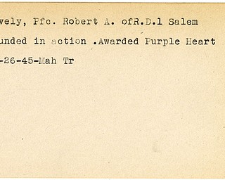 World War II, Vindicator, Robert A. Hively, Salem, wounded, Purple Heart, award, 1945, Mahoning, Trumbull