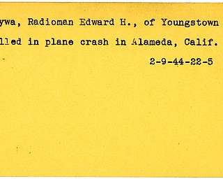 World War II, Vindicator, Edward H. Hlywa, Youngstown, killed, plane crash, Alameda, California, 1944