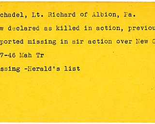 World War II, Vindicator, Richard Hochadel, Albion, Pennsylvania, missing, New Guinea, killed, 1946, Mahoning, Trumbull, Herald's list