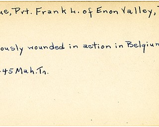 World War II, Vindicator, Frank L. Hogue, Enon Valley, Pennsylvania, wounded, Belgium, 1945, Mahoning, Trumbull