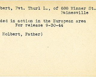 World War II, Vindicator, Thurl L. Holbert, Painesville, wounded, Europe, 1944, Noah Holbert