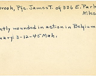 World War II, Vindicator, James T. Holbrook, Niles, wounded, Belgium, 1945, Mahoning