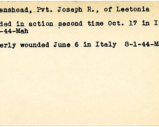 World War II, Vindicator, Joseph R. Hollenshead, Leetonia, wounded, Italy, wounded second time, 1944, Mahoning, Trumbull