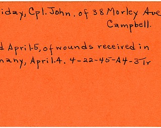 World War II, Vindicator, John Holliday, Campbell, died, killed, wounded, Germany, 1945, Trumbull