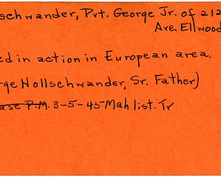 World War II, Vindicator, George Hollschwander Jr., Ellwood City, killed, Europe, 1945, Mahoning, Trumbull, George Hollschwander Sr.