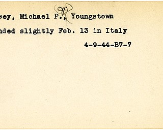 World War II, Vindicator, Michael P. Homsey Jr., Youngstown, wounded, Italy, 1944