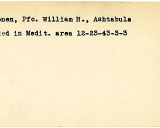 World War II, Vindicator, William H. Honkonen, Ashtabula, wounded, Mediterranean, 1943