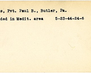 World War II, Vindicator, Paul B. Hooks, Butler, Pennsylvania, wounded, Mediterranean, 1944