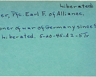 World War II, Vindicator, Earl F. Hoover, Alliance, prisoner, Germany, 1944, liberated, 1945, Trumbull