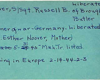 World War II, Vindicator, Russell B. Hoover, Butler, prisoner, Germany, liberated, missing, Europe, 1944, 1945, Mahoning, Trumbull, Esther Hoover