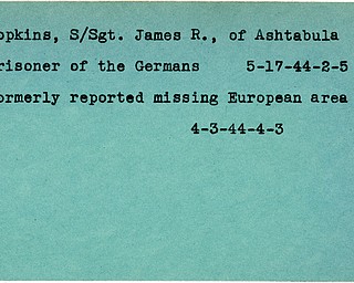 World War II, Vindicator, James R. Hopkins, Ashtabula, prisoner, Germany, 1944, missing, Europe