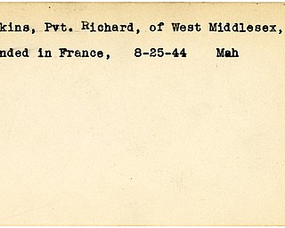 World War II, Vindicator, Richard Hopkins, West Middlesex, Pennsylvania, wounded, France, 1944, Mahoning