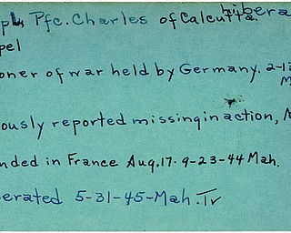 World War II, Vindicator, Charles Hoppl, Charles Hoppel, Calcutta, wounded, France, 1944, missing, prisoner, Germany, 1945, liberated, Mahoning, Trumbull