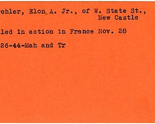 World War II, Vindicator, Elon A. Horchler Jr., New Castle, killed, France, 1944, Mahoning, Trumbull