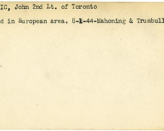 World War II, Vindicator, John Horkulic, Toronto, wounded, Europe, 1944, Mahoning, Trumbull