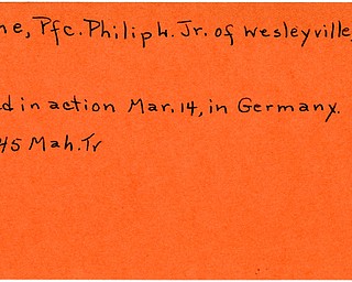 World War II, Vindicator, Philip L. Horne Jr., Wesleyville, Pennsylvania, killed, Germany, 1945, Mahoning, Trumbull