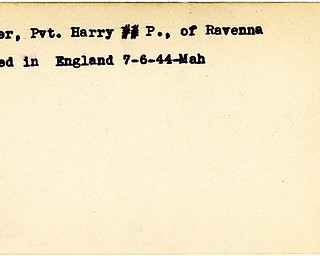 World War II, Vindicator, Harry P. Horner, Ravenna, wounded, England, 1944, Mahoning