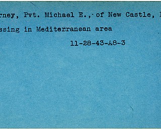 World War II, Vindicator, Michael E. Horney, New Castle, Pennsylvania, missing, Mediterranean, 1943