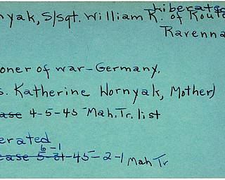 World War II, Vindicator, William R. Hornyak, Ravenna, prisoner, Germany, liberated, 1945, Mahoning, Trumbull, Katherine Hornyak