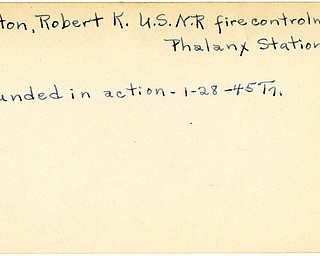 World War II, Vindicator, Robert K. Horton, Phalanx Station, wounded, 1945, Trumbull