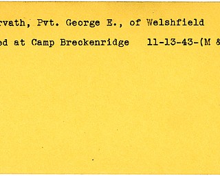 World War II, Vindicator, George E. Horvath, Welshfield, died, Camp Breckenridge, 1943, Mahoning, Trumbull