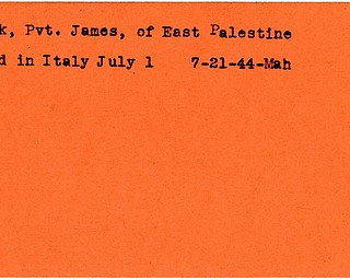 World War II, Vindicator, James Hosack, East Palestine, killed, Italy, 1944, Mahoning