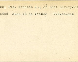 World War II, Vindicator, Francis J. House, East Liverpool, wounded, France, 1944, Mahoning