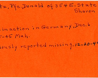 World War II, Vindicator, Donald Houtz, Sharon, missing, 1944, died, Germany, 1945, Mahoning, Trumbull