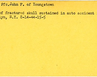 World War II, Vindicator, John F. Houy, Youngstown, died, fractured skull, auto accident, Brooklyn, New York, 1944