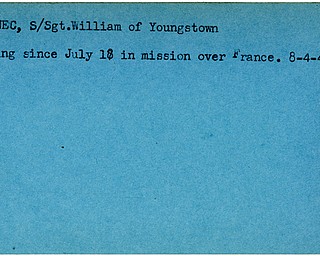 World War II, Vindicator, William Hovanec, Youngstown, missing, France, 1944