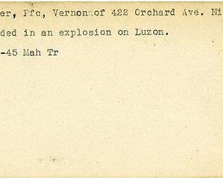 World War II, Vindicator, Vernon Hover, Niles, wounded, explosion, Luzon, 1945, Mahoning, Trumbull