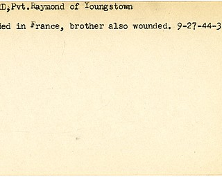 World War II, Vindicator, Raymond Howard, Youngstown, wounded, France, 1944, brother also wounded