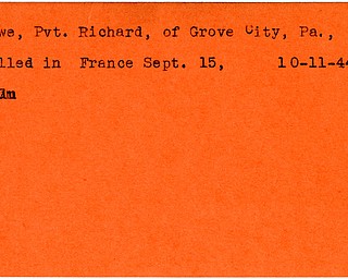 World War II, Vindicator, Richard Howe, Grove City, Pennsylvania, killed, France, 1944, Trumbull