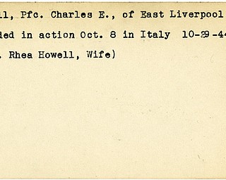 World War II, Vindicator, Charles E. Howell, East Liverpool, wounded, Italy, 1944, Rhea Howell